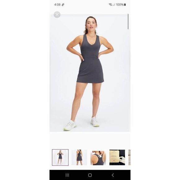 New Large Fabletics Pewter On The Go Bullt In Bra Dress Sleeveless Racerback NWT - Picture 1 of 5